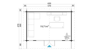 44 mm Gartenhaus Lasita Maja Sussex 2 unbehandelt, Format: 360 x 570 cm "SONDERPREIS IN KOMMISSION"