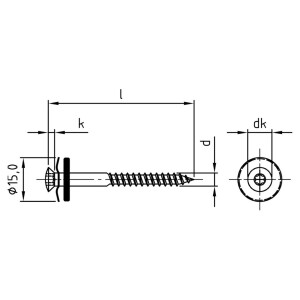 4.5 x 65 mm Spenglerschrauben-Set V2A m. 15.0 mm Scheibe (ohne T25 Torx Bit), VE. a 100,