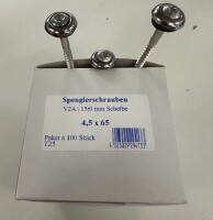 4.5 x 65 mm Spenglerschrauben-Set V2A m. 15.0 mm Scheibe (ohne T25 Torx Bit), VE: 100 Stück