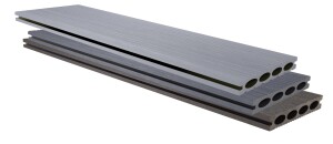 24 x 142 x 2950 mm VIVADECK® Terrassendielen BPC CoEx, Ovalhohlkammer-Profil, Oberfläche: feingerillt & glattgebürstet Clip-Nut, Steingrau (Abrechnung nach Lfm.)