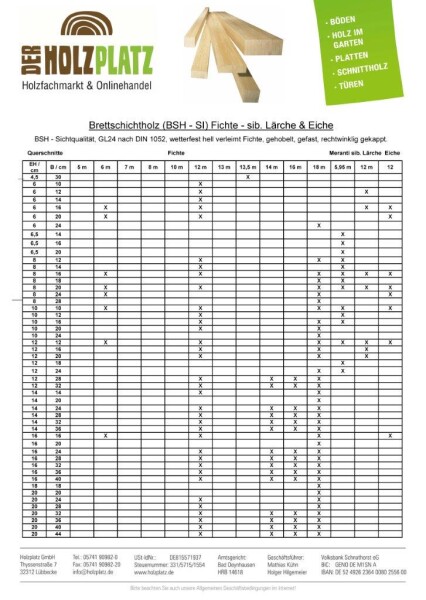 6 x 10 cm Fi.-Ta. Brettschichtholz, nach EN 14080:2013, GL 24h  Sichtqualität (Abrechnung / Siehe Beschreibung - www.holzplatz.de),